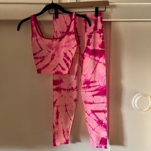 PINK tie dye workout set size small